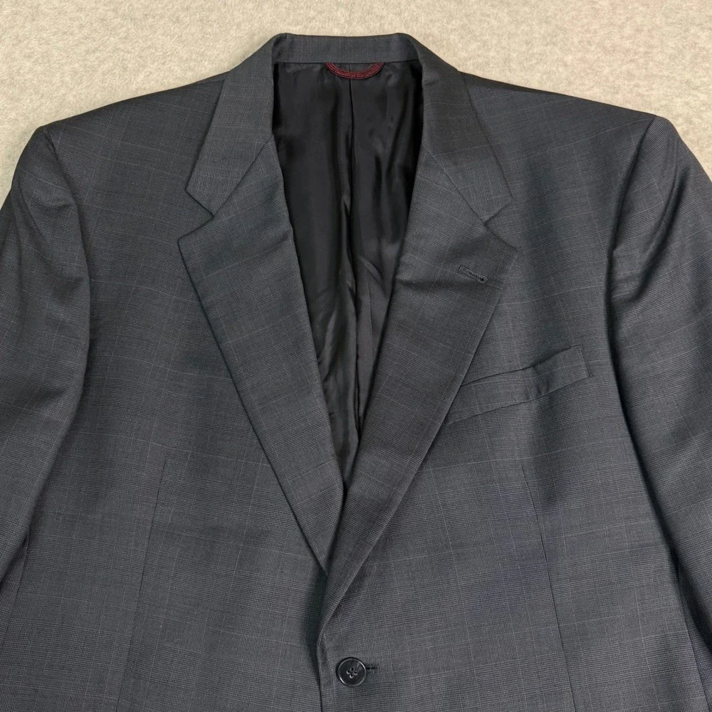 Hart Schaffner Marx Dillard's Mens 44R‎ Blazer Pure New Wool Glen Plaid Charcoal